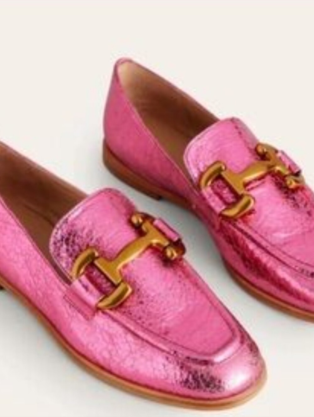 Boden Metallic Hot Pink Leather Loafers with Gold Buckle Size 38